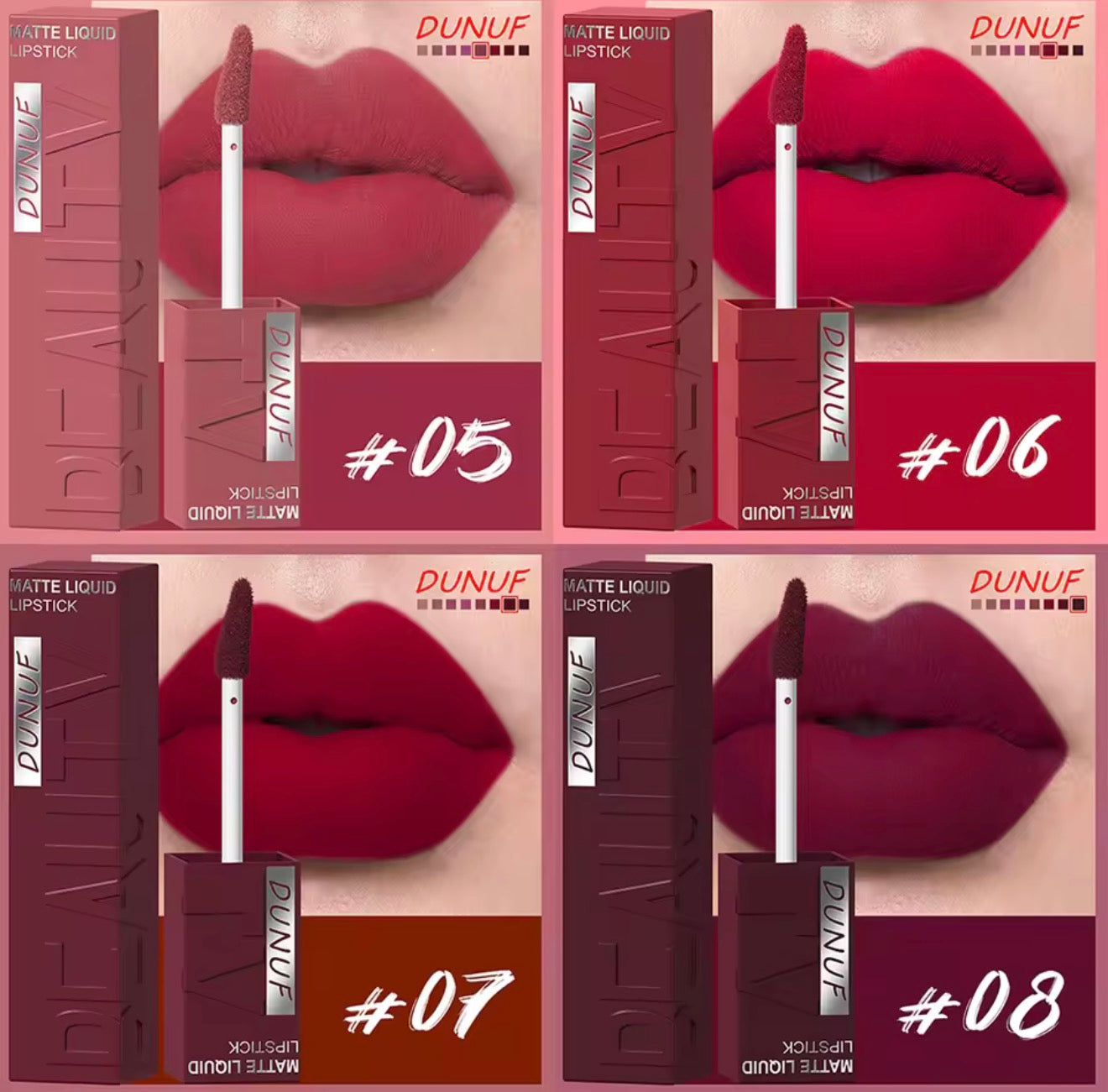DUNUF Matte Velvet Liquid Lipstick – Waterproof & Long Lasting (8 Shades)