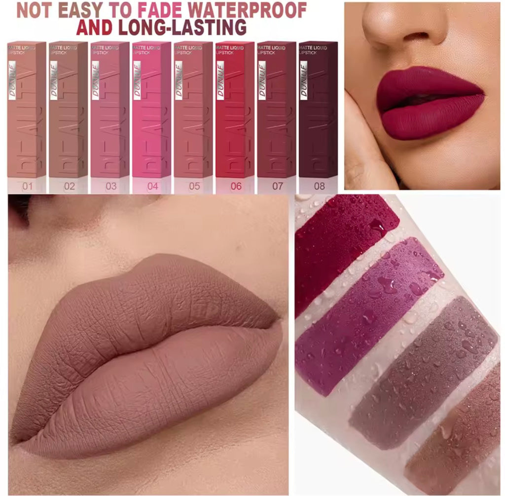 DUNUF Matte Velvet Liquid Lipstick – Waterproof & Long Lasting (8 Shades)