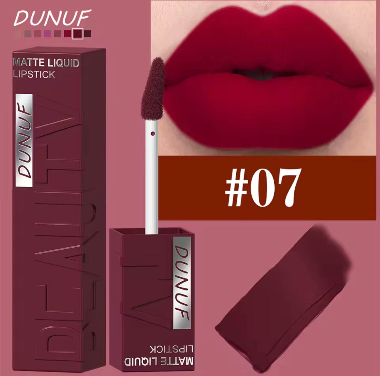 DUNUF Matte Velvet Liquid Lipstick – Waterproof & Long Lasting (8 Shades)