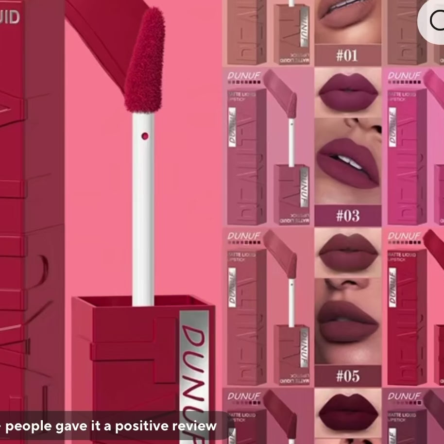 DUNUF Matte Velvet Liquid Lipstick – Waterproof & Long Lasting (8 Shades)